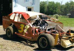 Damage sustained at Mercer Raceway Park in 2002.